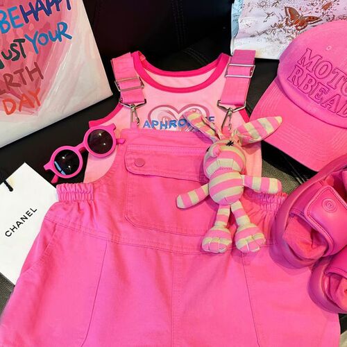 Girls summer casual overalls  new style casual overalls for middle and older children, loose and versatile 0184