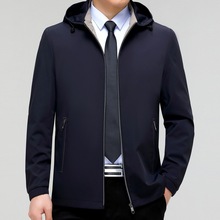 桑蚕丝夹克春秋薄款宽松大码中年爸爸装免烫连帽外套桑蚕丝免烫