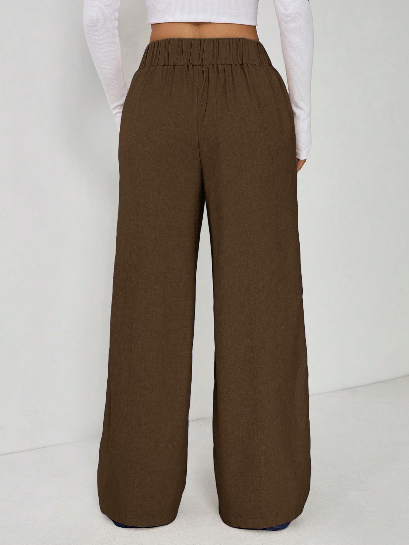 Women's Wide Leg Straight Leg Trousers Casual Fashion European American Style Button Decoration Commuting Pants_ecoleips.com