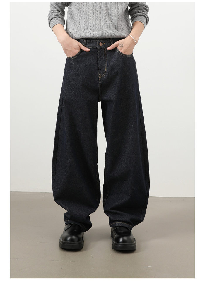Quần jeans nam ống rộng dáng suông phong cách Mỹ, jean bò nguyên bản, lưng giữa, túi khóa kéo — Denim đen, Trắng, lâu, màu xanh chi tiết 20