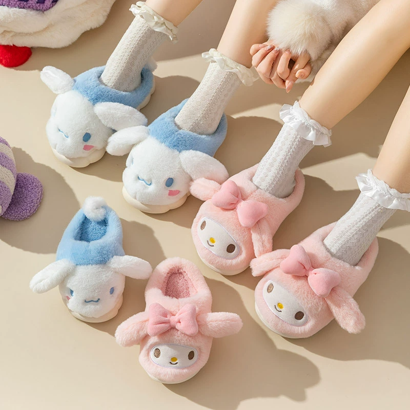 Женские тапочки из хлопка Sanrio 3016-2011-1070, осенне-зимние домашние теплые тапочки с толстой подошвой и сокровищами, с мелодией Куроми