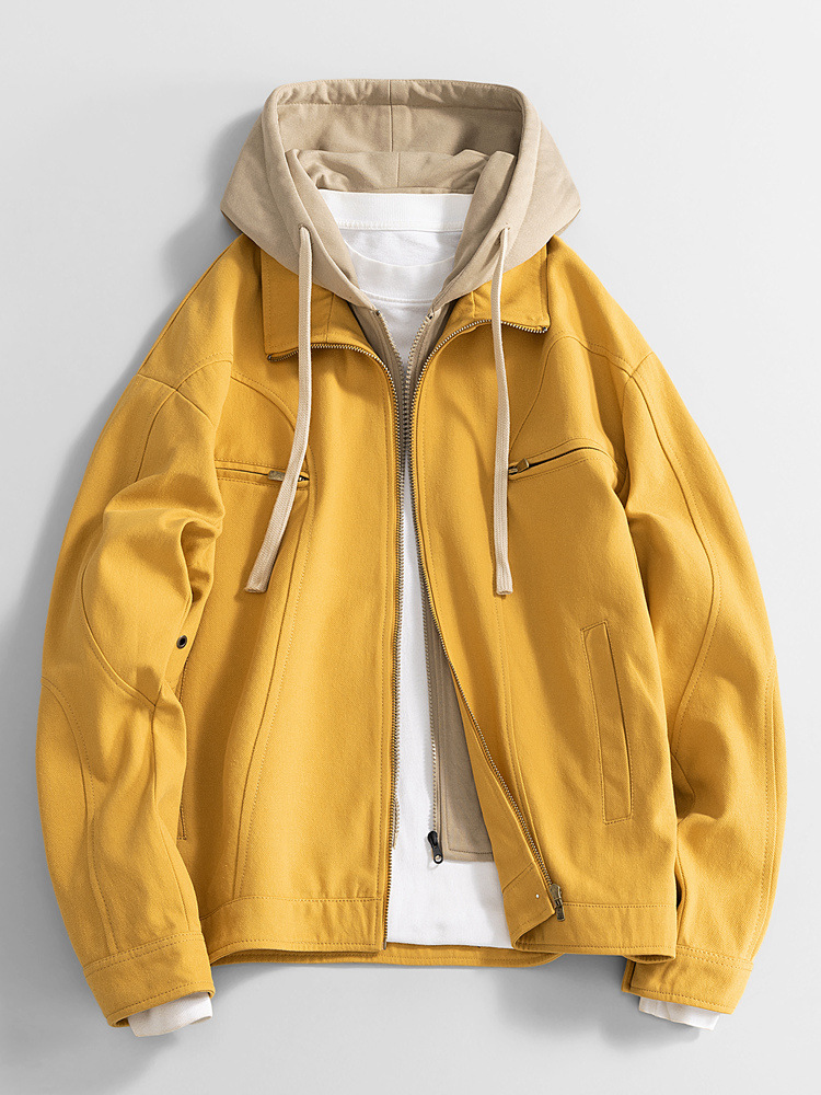 가을 2024 새로운 가짜 투피스 재킷 (씻은 고양이의 눈 직물) 미국 작업 복고풍 재킷 코트 폭