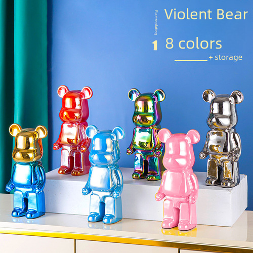 Violent Bear Figurine Living Room Light Luxury Desk Floor Ceramic High-End Home Decor Gift for Children's Room Money Bank