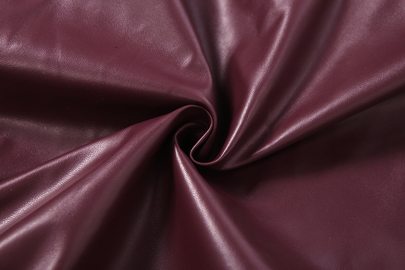 Autumn Winter Collared Zipper Solid Color Casual Poly Urethane Leather Stitching Long Sleeve Coat