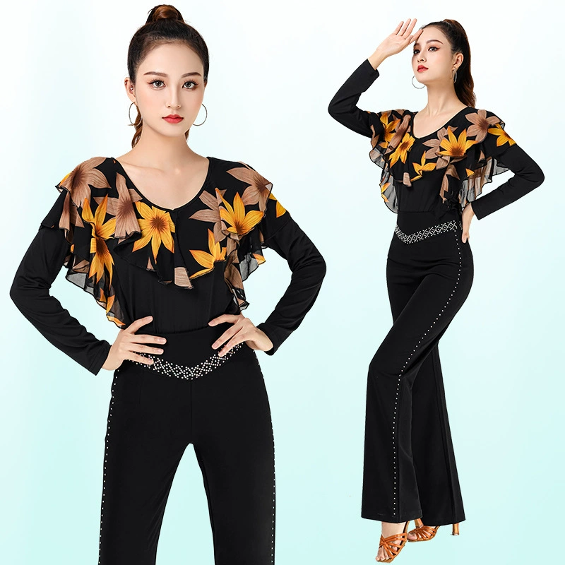 Jitterba Новый стиль Женская танцевальная одежда Одежда для современных танцев Танцы Профессиональный латинский танец кленовый лист с длинным рукавом