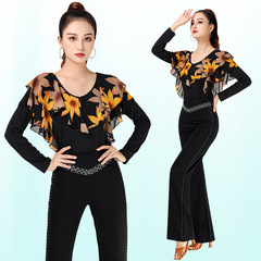 Jitterbug new women's dance clothes dance clothes modern dance practice clothes dancing professional Latin dance maple leaf long sleeves