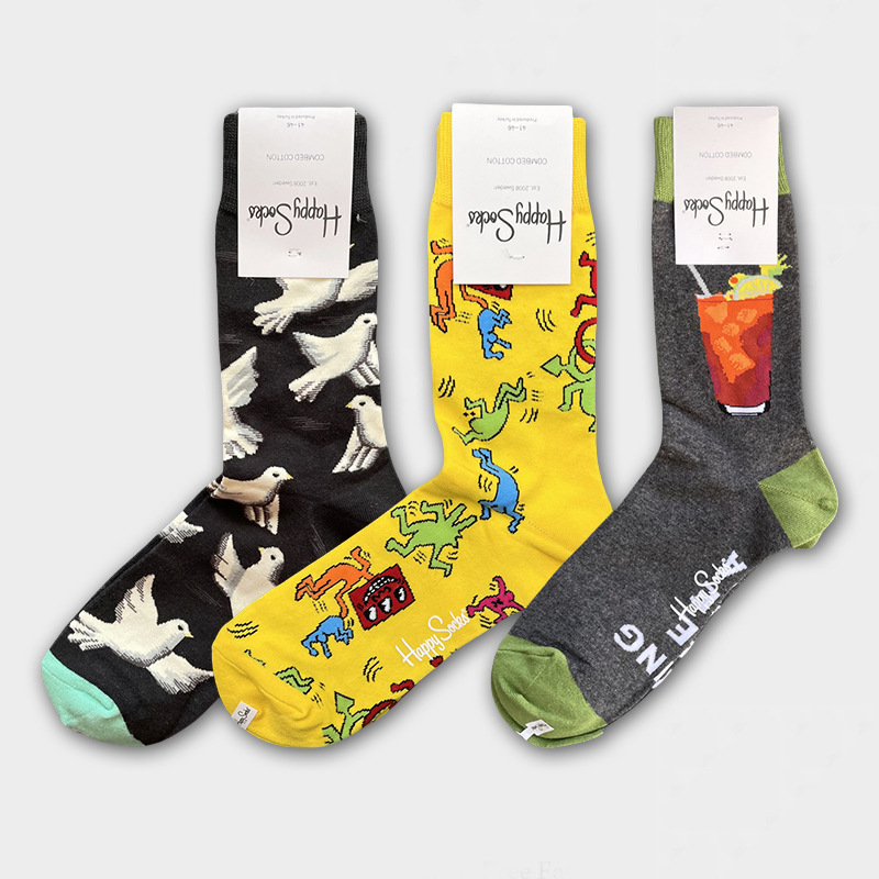 ハッピーソックス メンズソックス ミドル丈 コーマ綿 吸汗消臭 通気性 スウェーデン製 おしゃれ カラフル 薄手
