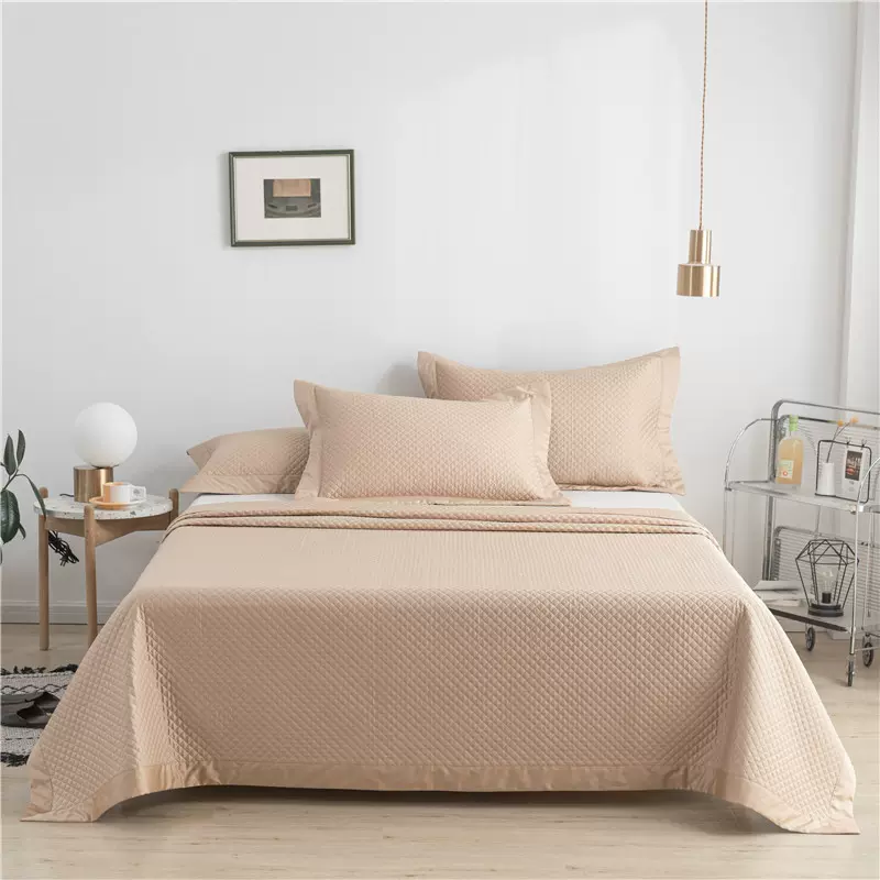 高端长绒棉床盖三件套全棉纯棉轻奢高级夹棉纯色绗缝床单外贸