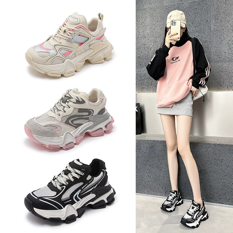 Обувь отца с толстой подошвой 2024 новая корейская версия дышащая дикая легкая нескользящая повседневная спортивная обувь для студентов