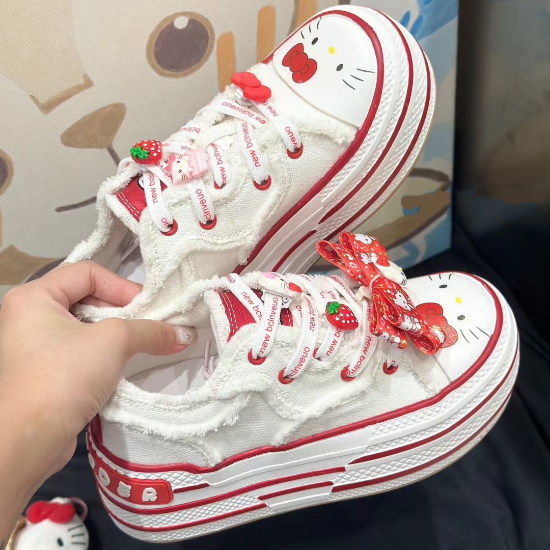 kitty凯蒂猫联名款厚底增高帆布鞋女运动休闲舒适百搭学生板鞋女