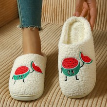 跨境新款舒适居家西瓜保暖冬季棉拖鞋情侣男女厚底软底鞋加厚防滑