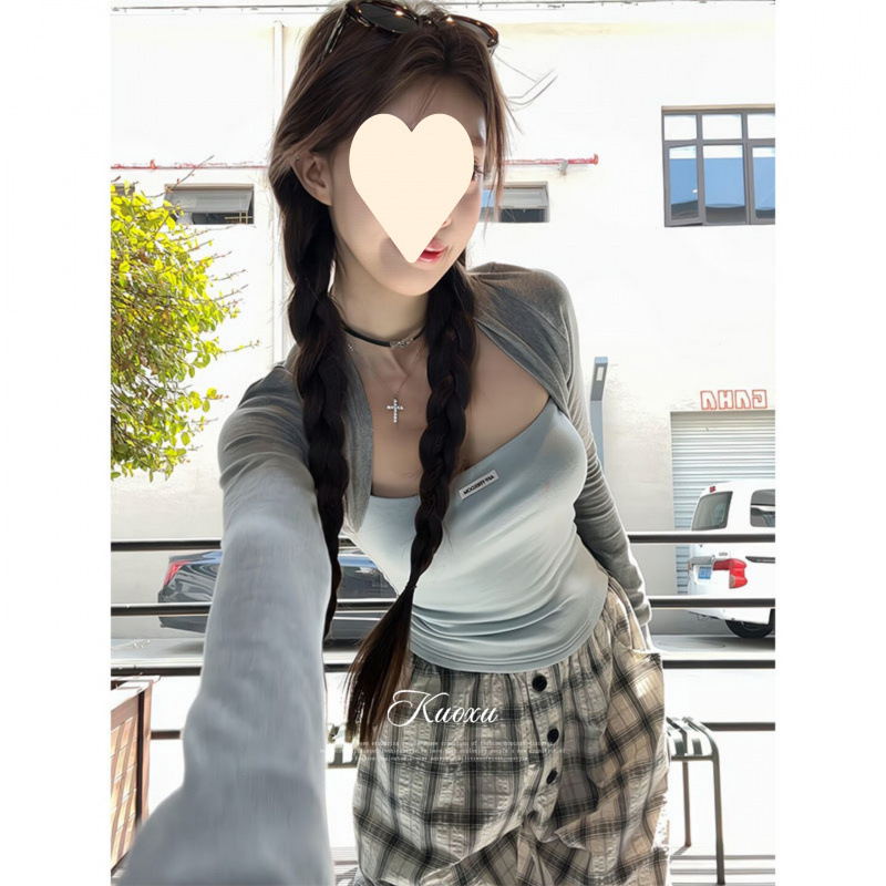 【Rayon Modal 1*1 Customizable Cut 260g】Korean Style Color-Block Fake Two-Piece Long-Sleeve T-Shirt for Women Summer Top