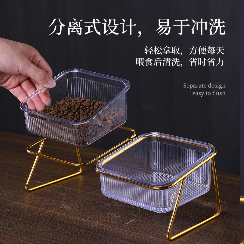 Gato Bowl doble tazón automático de agua potable gato suministros gato tazón al por mayor gato comida Bowl Pet Bowl doble tazón de plástico protección del cuello de doble uso