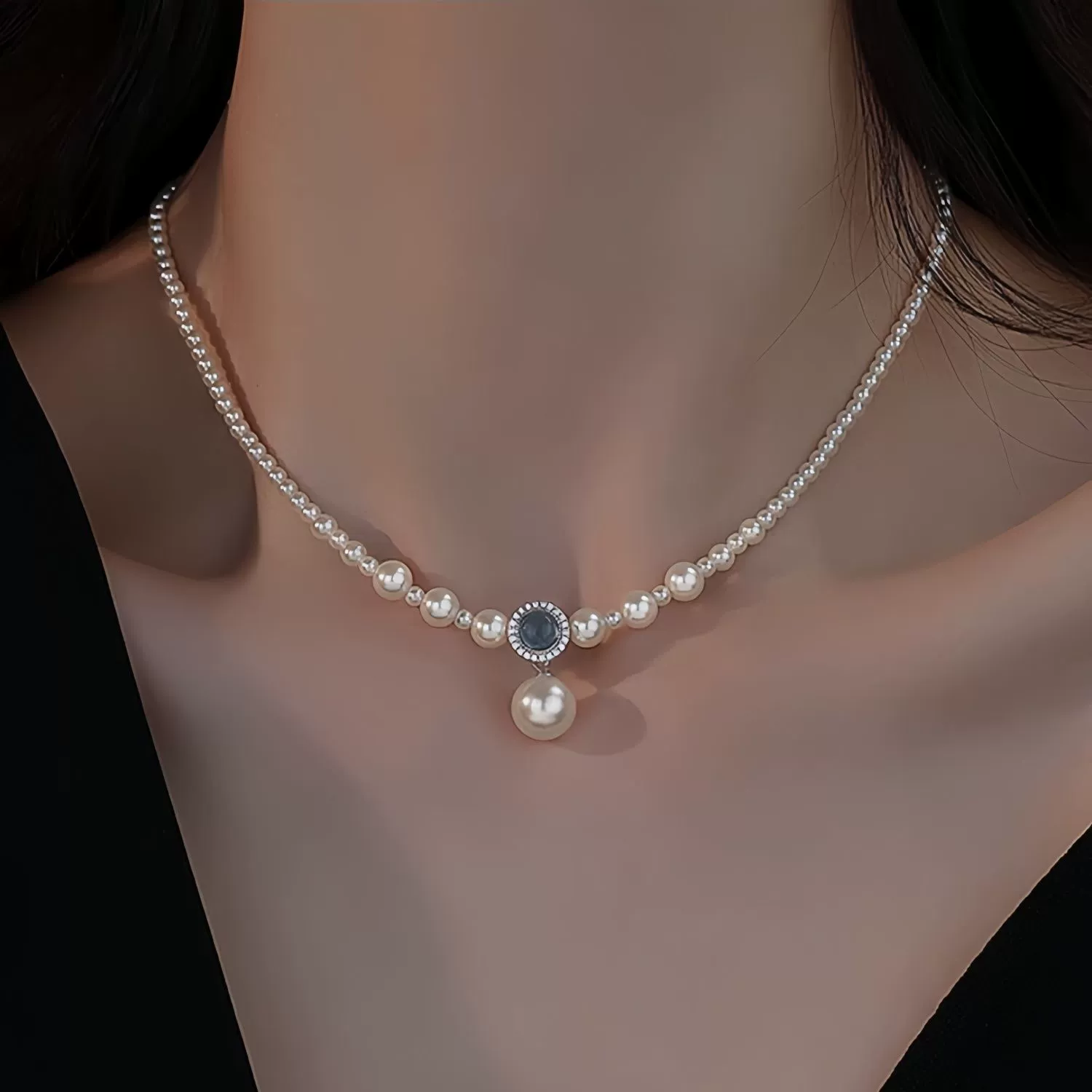 Сапфировое ожерелье из жемчуга, кулон, аксессуар, цепочка для ключницы