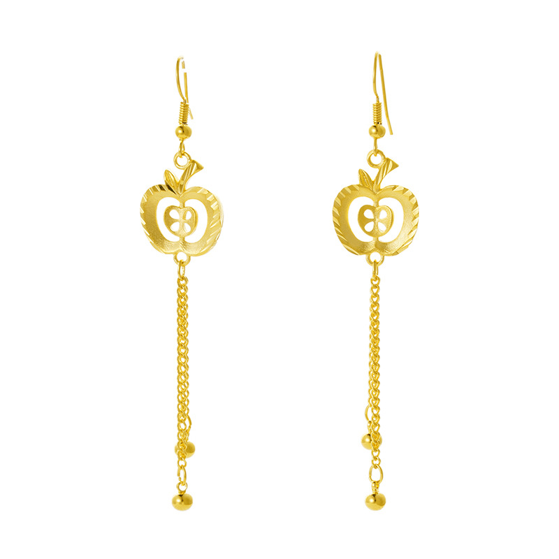 Pendientes de borla larga de Apple de oro pendientes elegantes de estilo étnico de las mujeres no se desvanecen personalidad de la moda nacional luz joyería de lujo