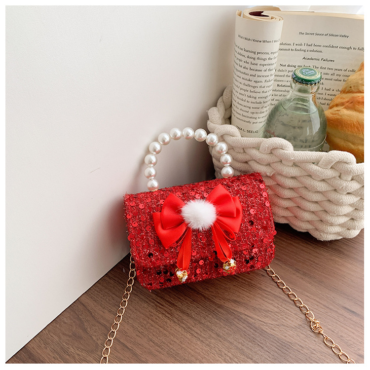 Caricatura adorable animal pequeño, bolso de hombro para niños y niñas, bolso de perla de arco dulce, nuevo mini bolso para niños