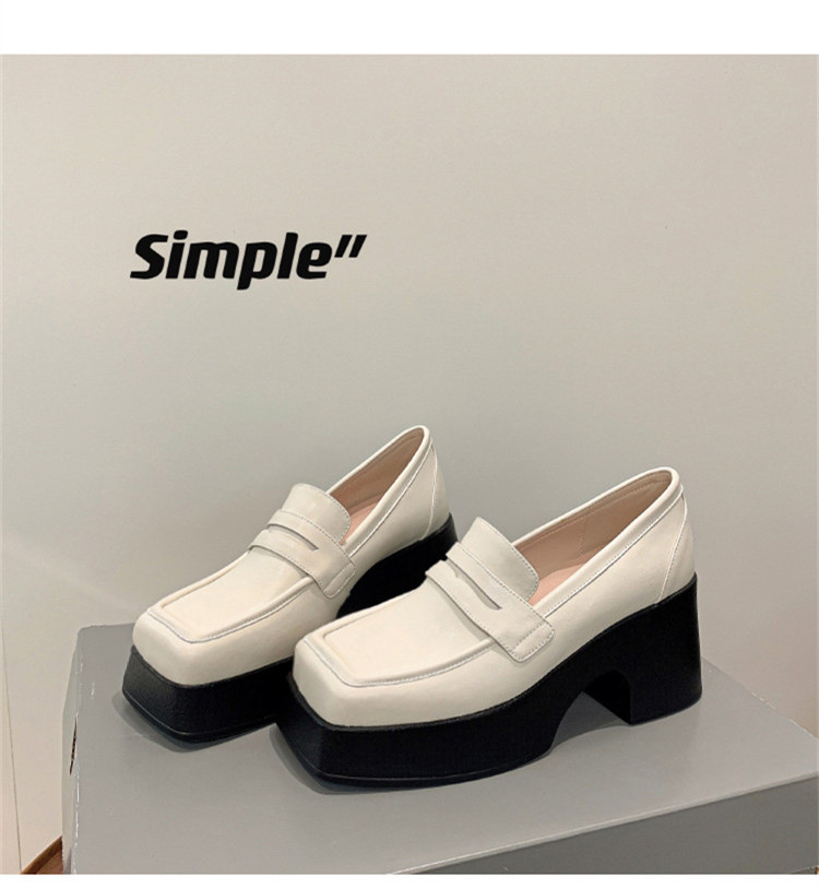 Giày loafer nữ đế xuồng cao gót phong cách Anh, mũi tròn, da thật, xỏ chân tiện lợi — màu đen chi tiết 4