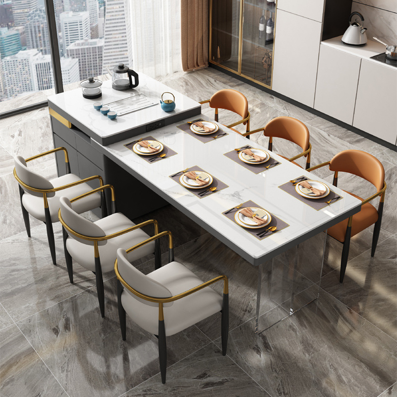 Light Luxury Rock Board Island Table Dining Table Open Integrated Household Kitchen Island Table Multifunctional Retractable Tea Table Bar Counter