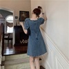 Korean Dress Large Waist Show thin Fat sister summer Denim skirt Sense of design A small minority puff sleeve skirt