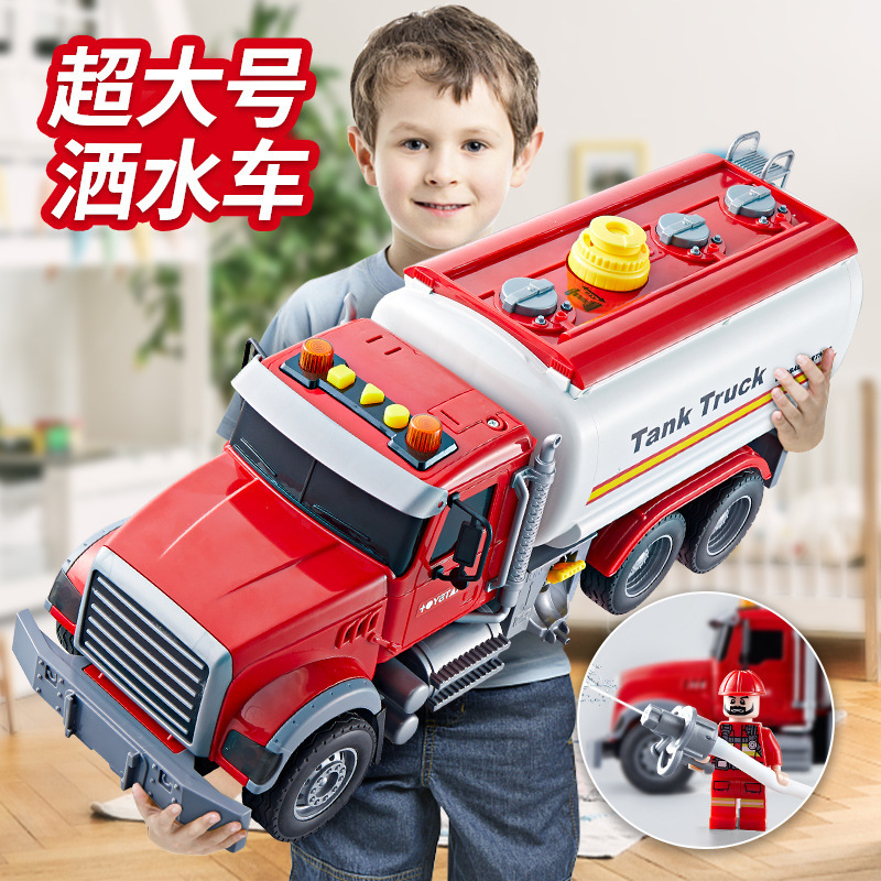 Oversized fire water delivery vehicle water spray sprinkler tanker children's toy car boy baby toy drop-resistant