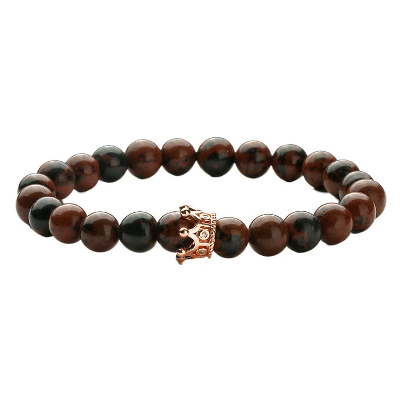 Pulsera de pulsera de mujer retro simple de piedra de ágata transfronteriza con micro incrustaciones de oro rosa corona pulsera de cuentas elástica pulsera