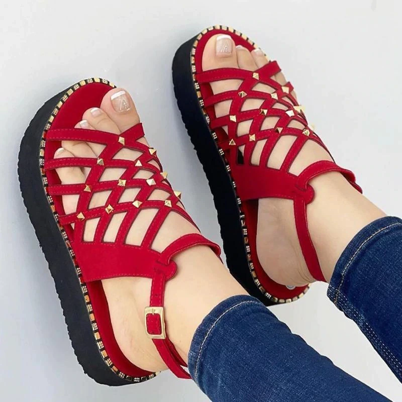 Summer lattice sandals with studded platform, breathable strappy design, plus size European style