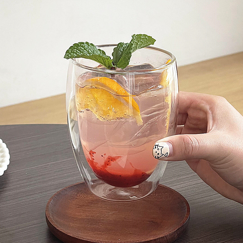 Taza de agua de vidrio transparente de doble capa, taza de té creativa resistente al calor, taza de aislamiento térmico, taza de leche, taza de jugo, taza de café