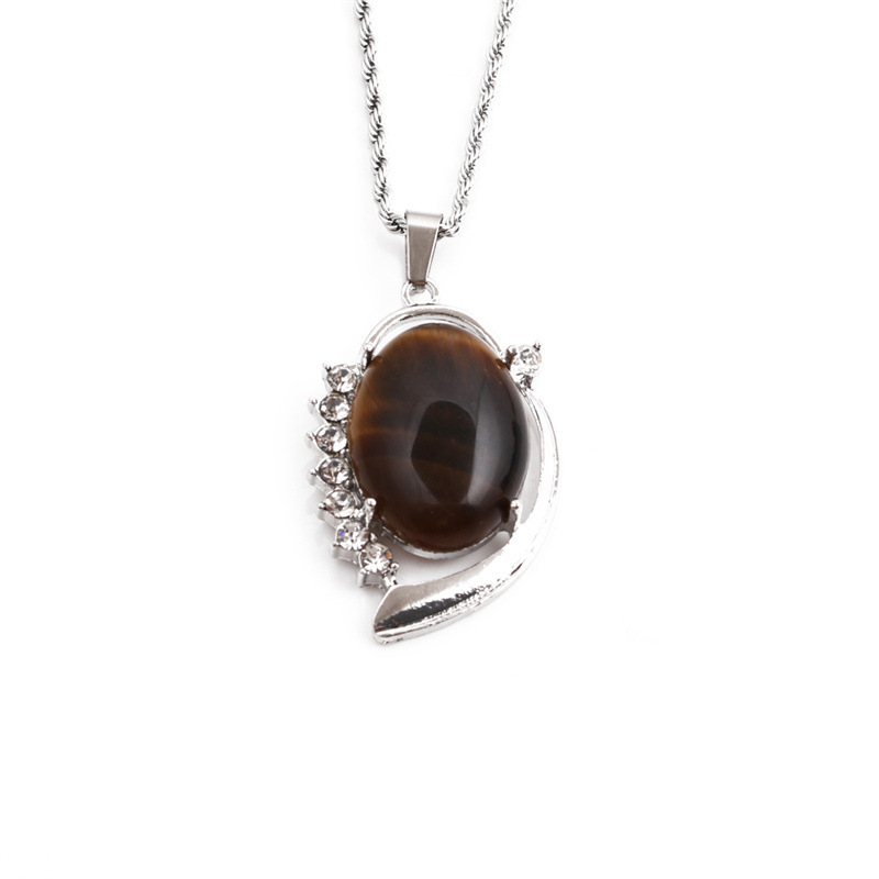 Cristal Oeil De Tigre Pierre Pendentif Ovale Collier De Mode Bijoux En Gros Nihaojewelry display picture 4