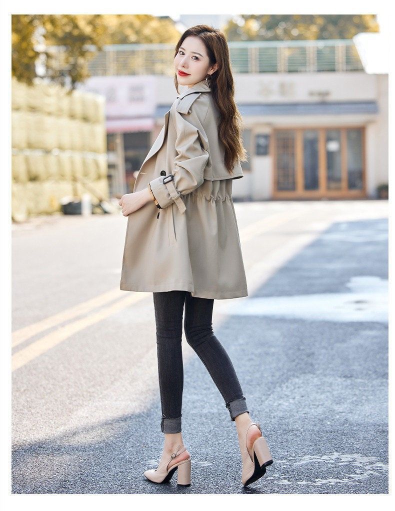 Damen Trenchcoat Mittellang Britischer Stil Schlankmachend Leicht_voghion.com