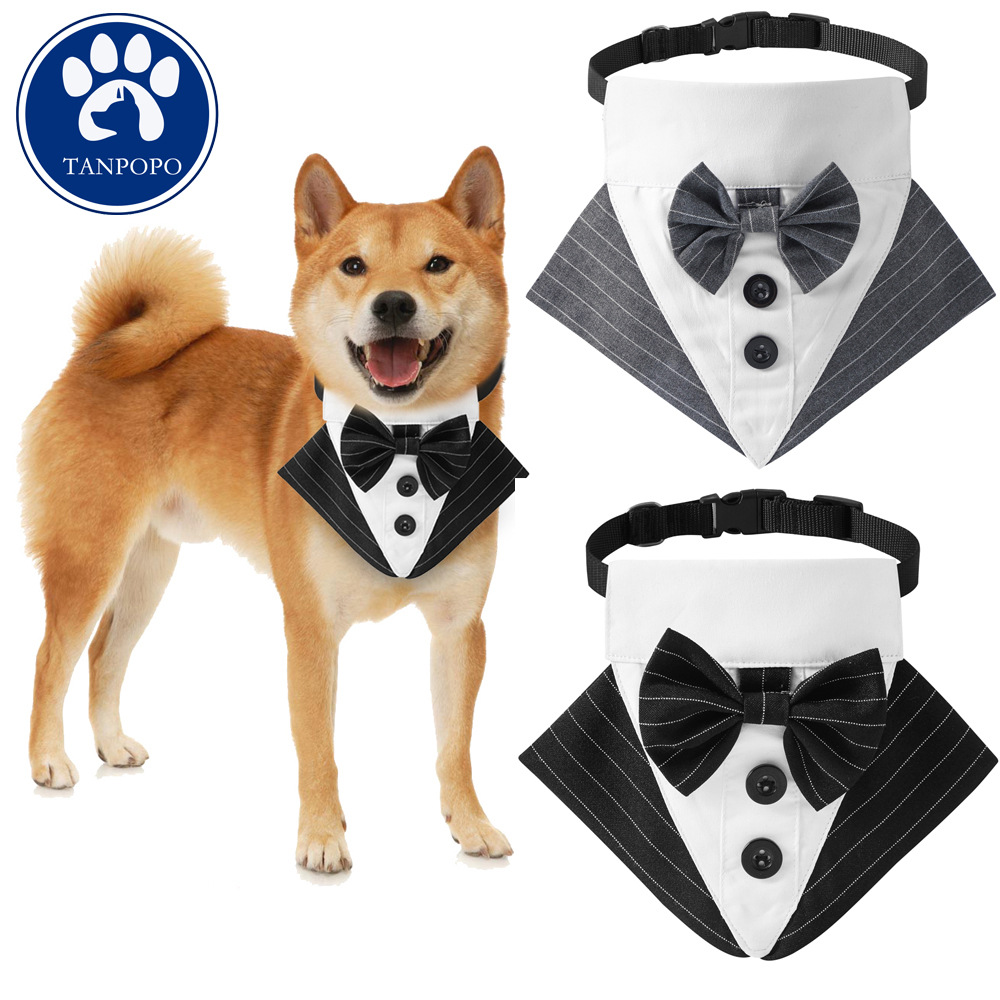 Nueva ropa de rayas para mascotas traje Toalla de triángulo guapo Toalla de saliva para mascotas Toalla de triángulo para mascotas de boda