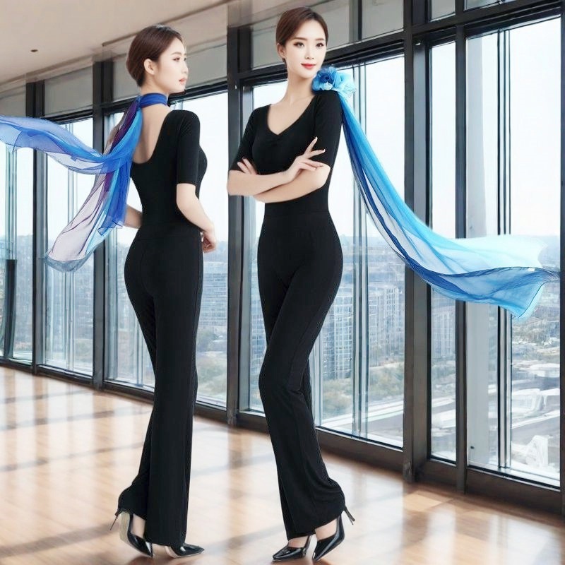 服装莫代尔练功服套装喇叭裤显瘦新款成人练功走秀形体团队表演新