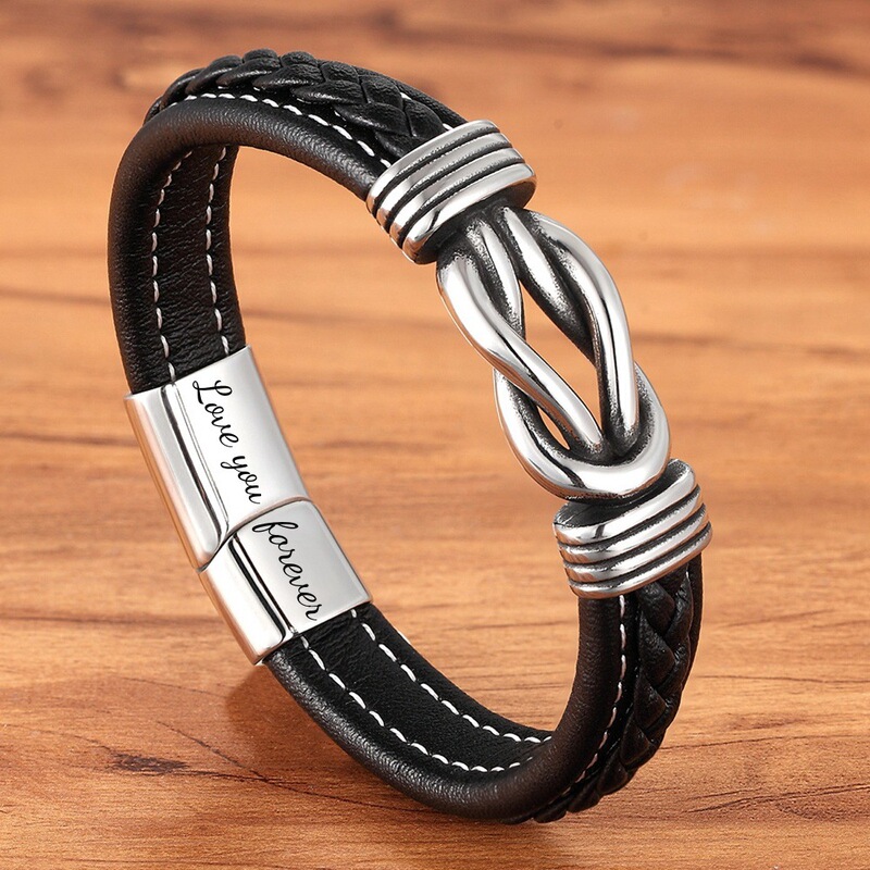 4-Color Genuine Leather Stainless Steel Amazon Cross-Border Bestseller Bracelet with Logo That Can Be Engraved with Love You Forever 4-Color Genuine Leather Stainless Steel Amazon Cross-Border Bestseller Bracelet with Logo That Can Be Engraved with Love You Forever
