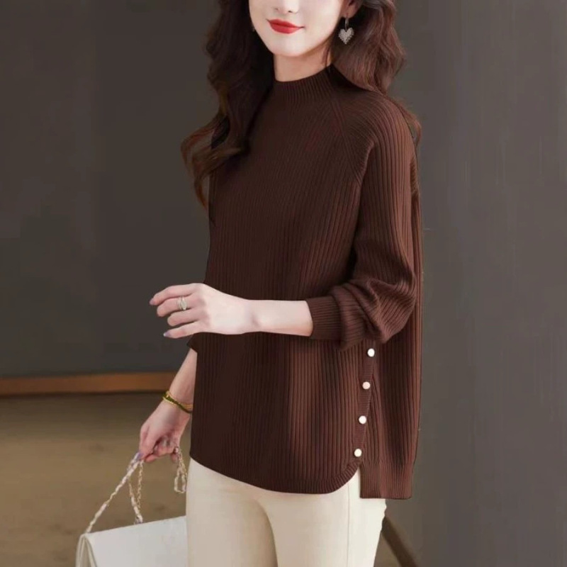 Half-High Collar Knitted Sweater for Women, Middle-Aged, New Winter Style, Stylish, Plus Size, for Fat Women, Base Layer Top Half-High Collar Knitted Sweater for Women, Middle-Aged, New Winter Style, Stylish, Plus Size, for Fat Women, Base Layer Top