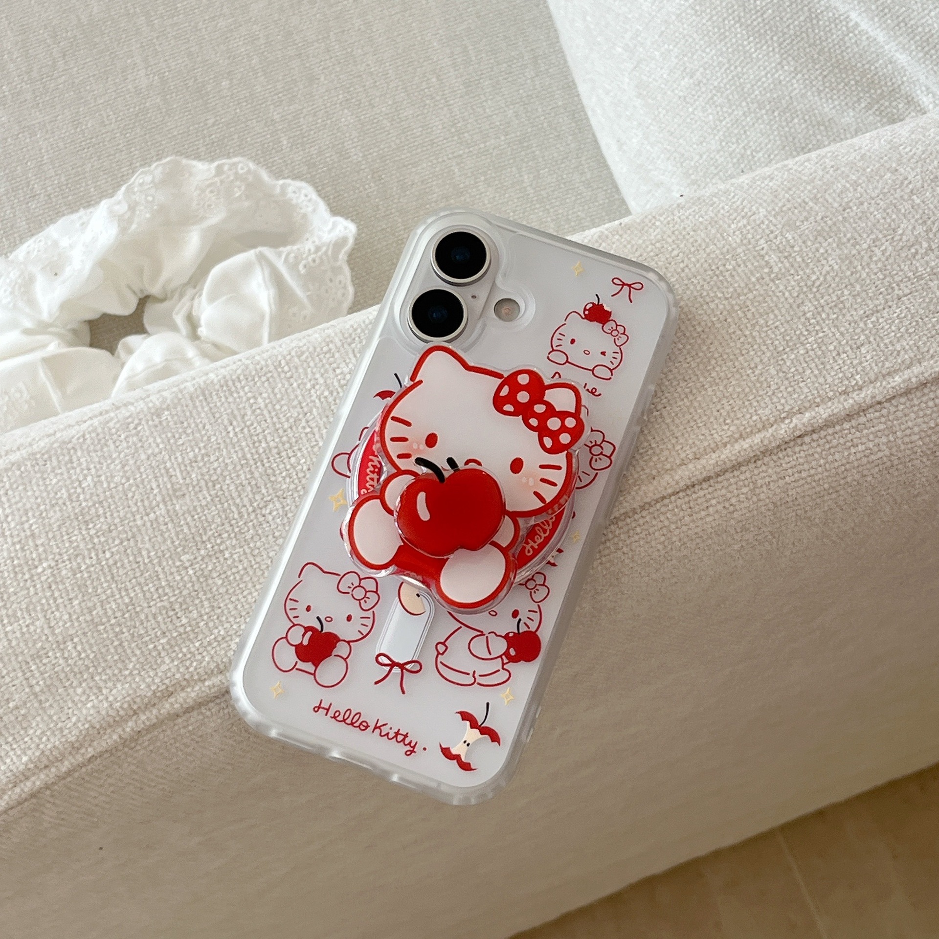 Línea de dibujos animados gato de manzana para iPhone16 funda para teléfono móvil 15PProMax atracción magnética 14/13KT16PM