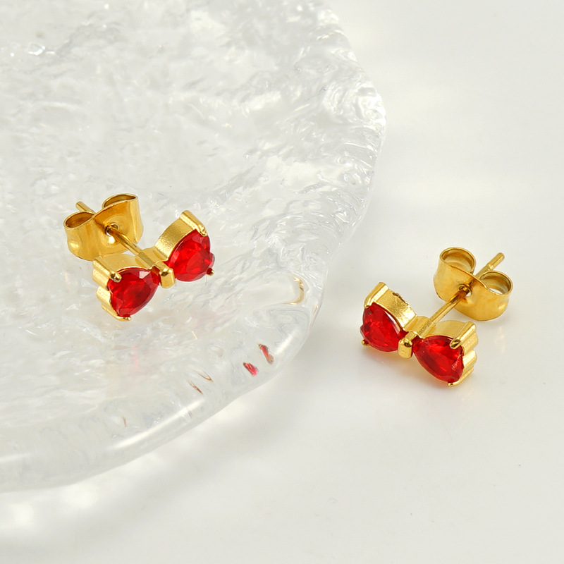 Plating, Inlay Design 1 Pair Simple Style Bow Knot Plating Inlay Stainless Steel Zircon Ear Studs