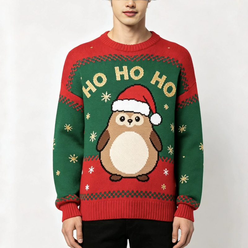 Tongxiang Source Factory Customizes Christmas Cute Owl Jacquard Ugly Sweaters, Cross-Border Odm Processing