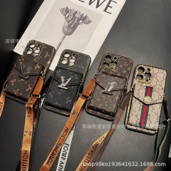 电镀挂绳跨境爆款卡包轻奢适用iPhone16Promax潮牌苹果16手机壳15