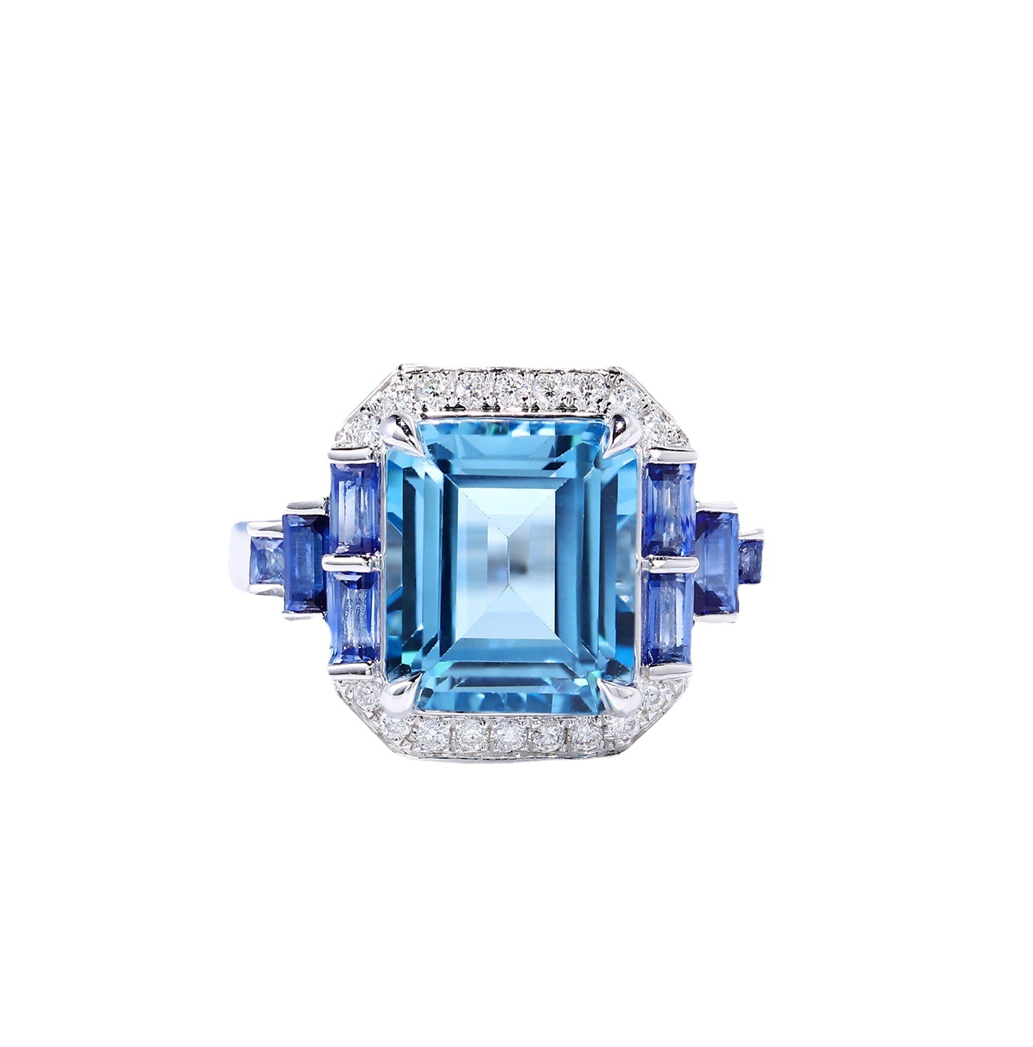 Aurora azul joyería fina imitación Topacio aguamarina anillo colgante de lujo princesa diamante cuadrado colorido tesoro traje mujeres