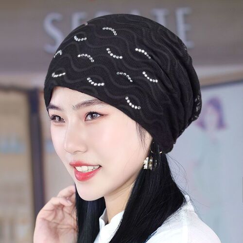 Lace and rhinestone women's spring and summer ultra-lightweight breathable headscarf, new stylish hair cover, white hair cover for postpartum care.