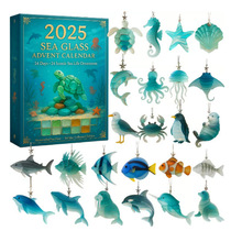 独立站新品海玻璃降临节日历·海洋宝藏盲盒圣诞树装饰亚克力挂件