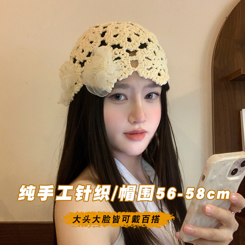 韩系镂空花朵包头帽女夏季薄款显脸小百搭帽子|undefined