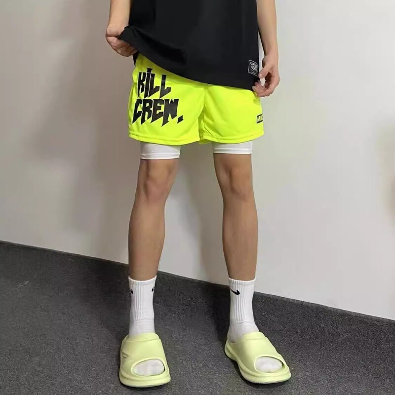 "American fashion brand three-point shorts men's sports quick-drying mesh basketball pants leg training running training but knee fitness