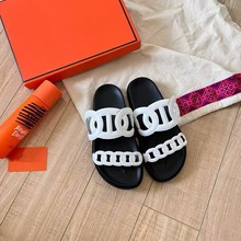 2025夏季真皮厚底猪鼻孑二舅拖鞋女外穿休闲百搭平底一字拖平跟