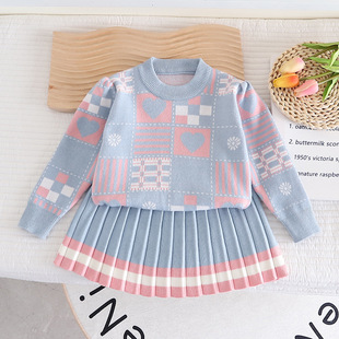 Baby Girl Sweater Skirt Kidsren Spring & Fall New Knitted Two-Piece Skirt Cute Geometric Sweater Skirt Export Trend