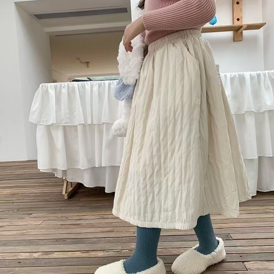 Vesta infantil de invierno para niños y niñas, estilo coreano de mezcla de mezcla de doble cinturón grueso, falda media larga