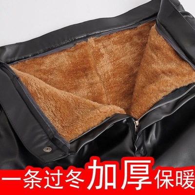 Leather pants Easy Straight Windbreak waterproof Add fertilizer Plush Large man Leather pants Motorcycle Middle and old age Windproof pants