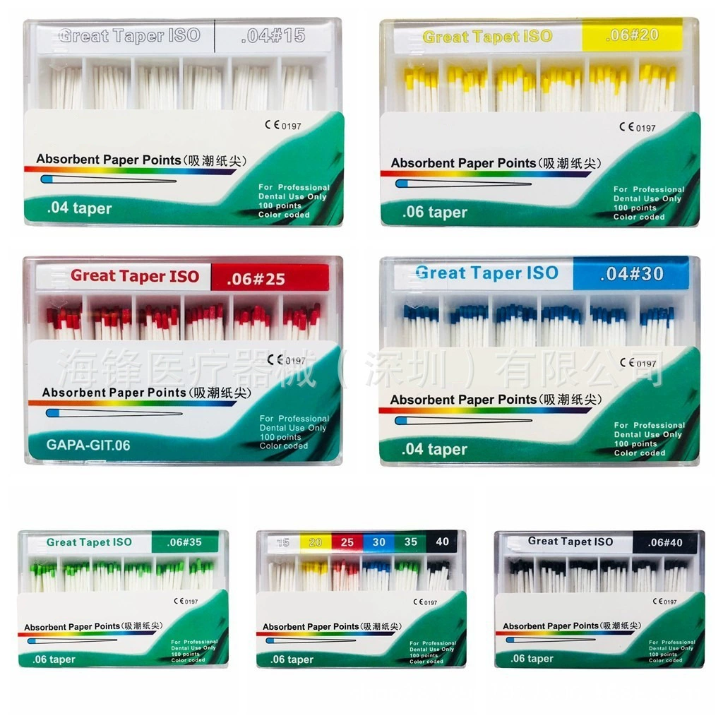 Впитывающие влагу бумажные наконечники для гуттаперчи GuttaPerchaPoints с шкалой 02/04/06 конусность/протап