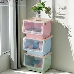 斜口収納ボックスプラスチック服玩具整理大トランペット間食透明蓋重ねて収納ボックスを整理する