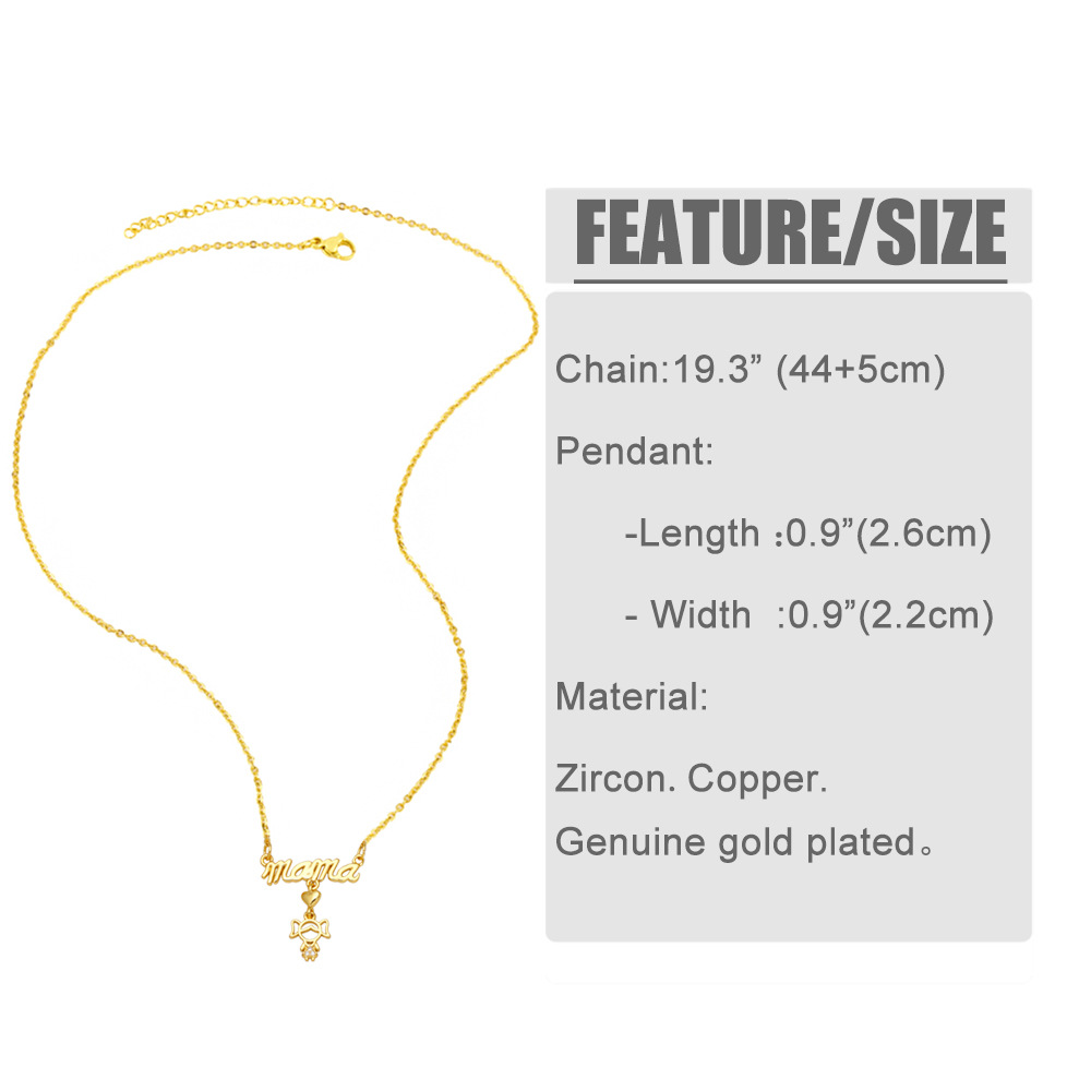 Fashion Letter Mama Boys Girls Geometric Pendant Zircon Copper Necklace