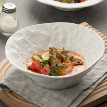 简约白瓷斗笠碗石纹面碗法式餐厅沙拉碗高级感泡面碗特色酒店餐具